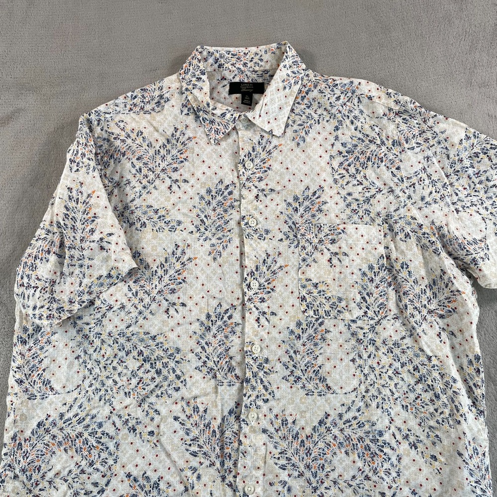 Club Room Shirt Men XL Multi Floral 100% Linen‎ Luxury Short Sleeve Beach NWOT